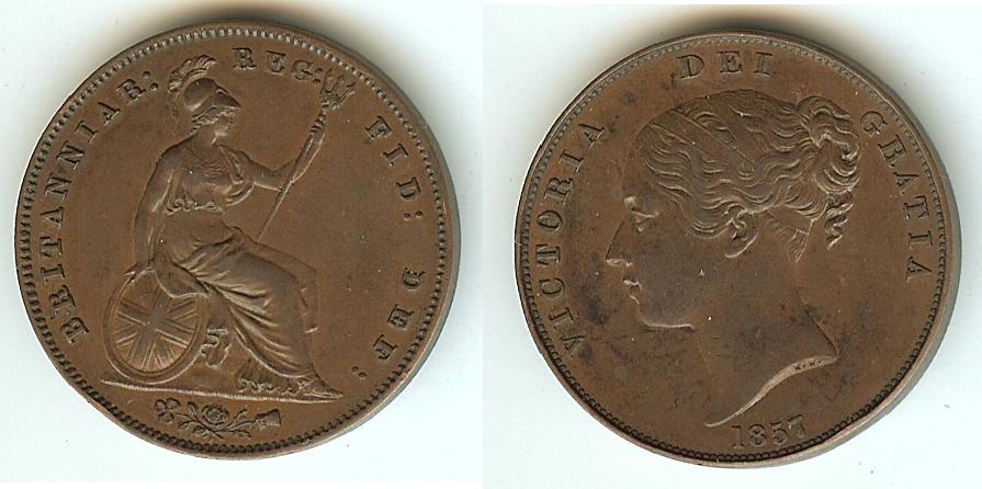English penny 1857 AU+